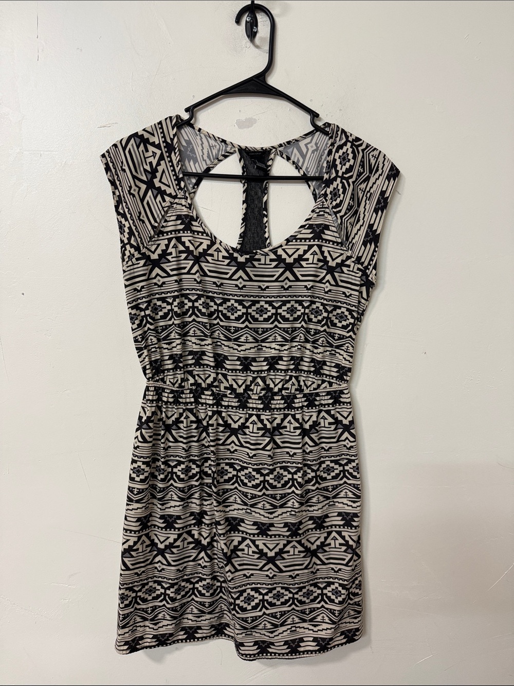 Women's Black and Cream Aztec Print Dress Y2K - Picture 1 of 3